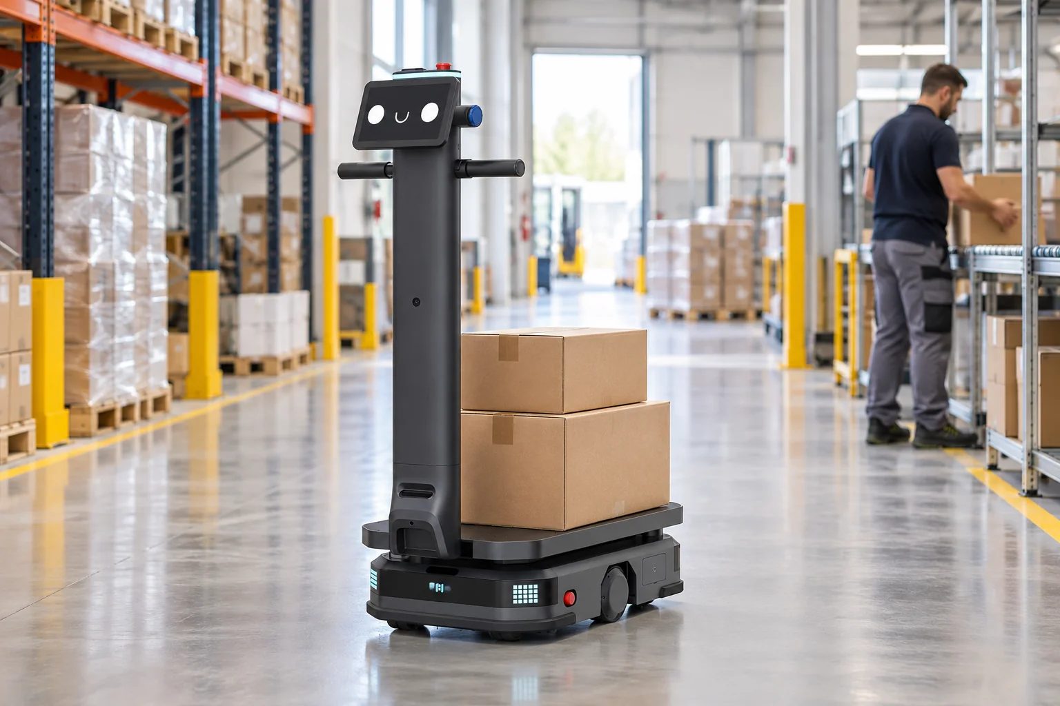 Robot industrial PUDU T600 transportando materiales